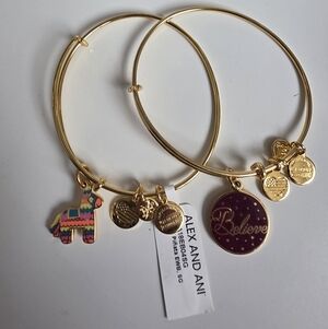 2 Gold Bracelets with Colorful Charms
